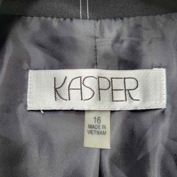 Kasper Blazer Women Size 16 Black White Check Front Slip Pockets 1 Button Lined - Picture 5 of 11